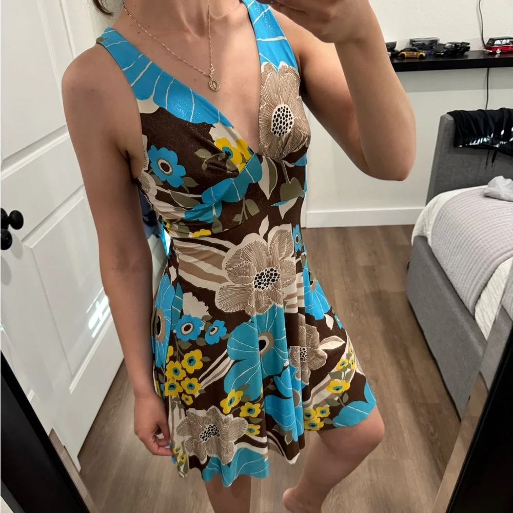 Y2K Yippee Multicolor Floral Print Babydoll High Low Midi Dress Top Sundress